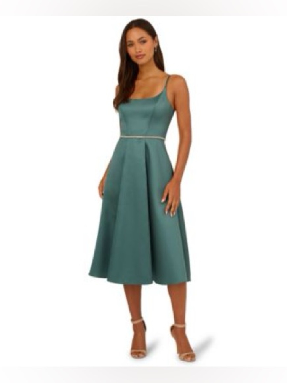 Adrianna Papell Green Sleeveless Tea Length Dress